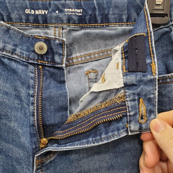 Old Navy Straight Built in Tough Boy's Medium Wash Distressed Denim Jeans Sz 14 - Picture 4 of 9